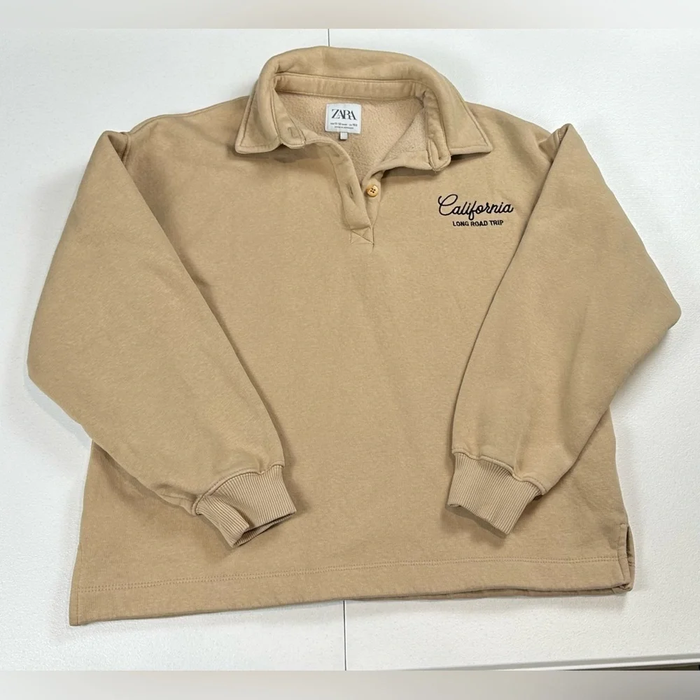 Zara Girls Beige Polo Sweatshirt California Long Road Trip‎ Size 11-12 Years